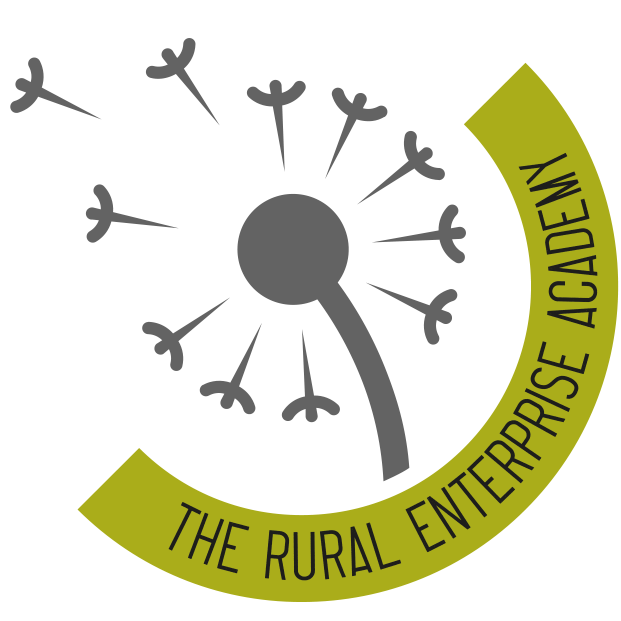 The Rural Enterprise Academy logo featuring a dandelion seed head with seeds blowing away, symbolising growth, opportunity, and rural education in Penkridge, Staffordshire.
