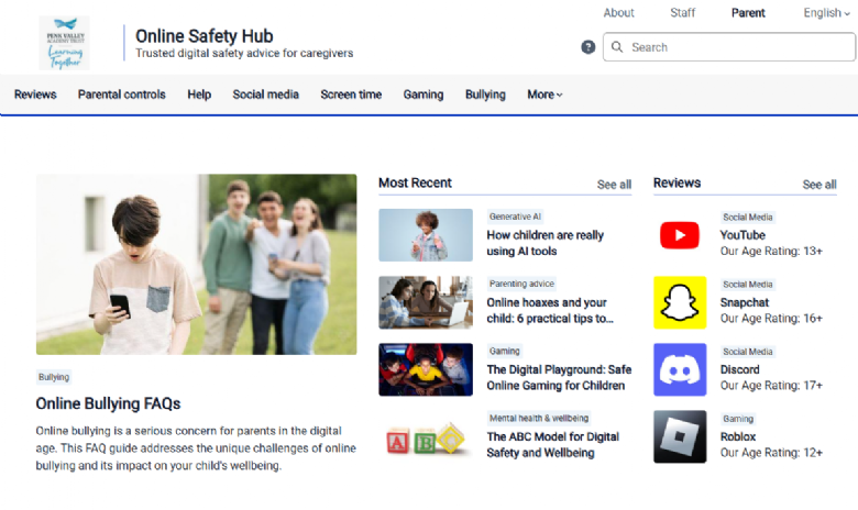 Screen shot from Online Safety Hub